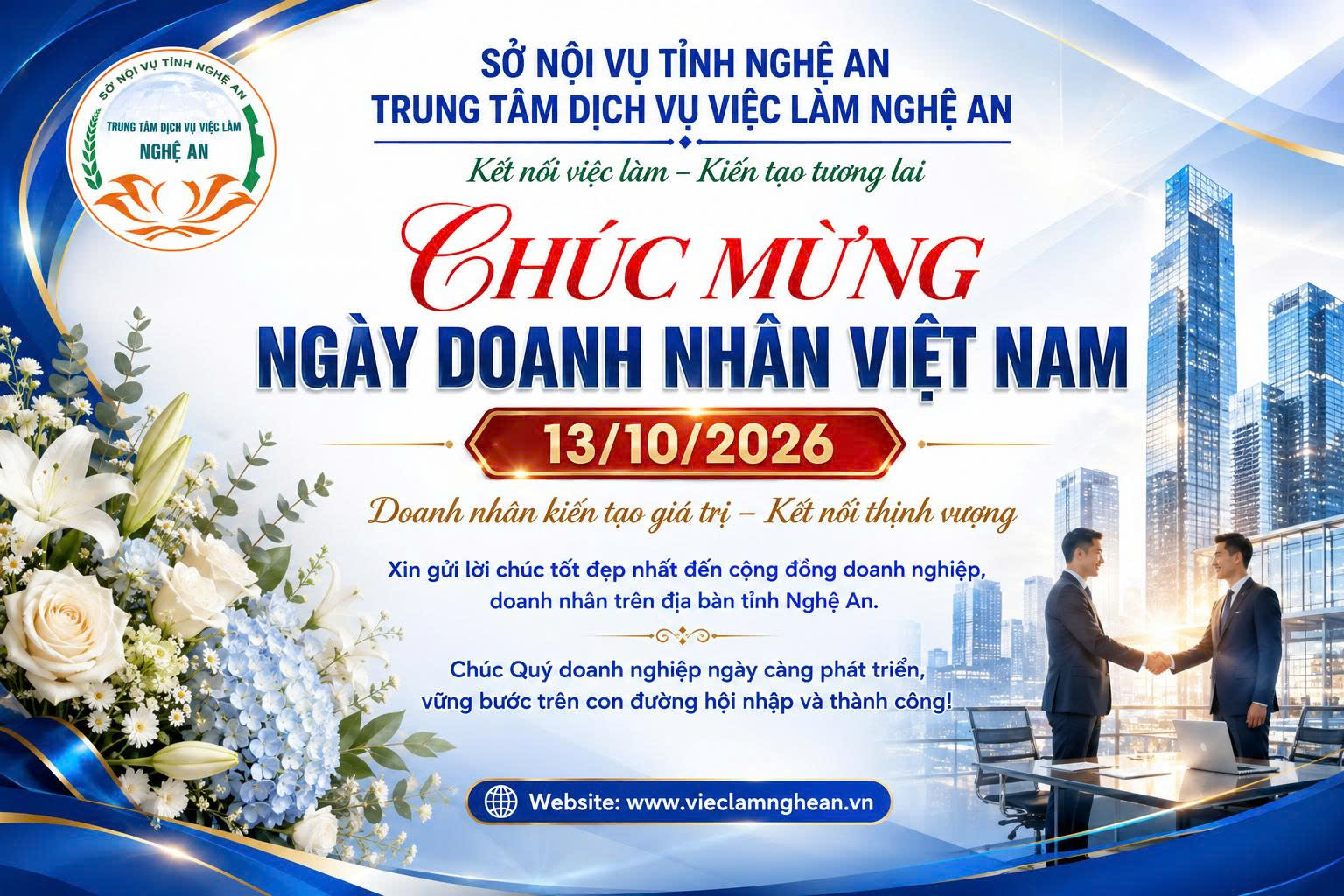 Trung tâm Dịch vụ việc làm Nghệ An chúc mừng Ngày Doanh nhân Việt Nam 13/10: Đồng hành cùng Doanh nghiệp - Kết nối Thịnh vượng